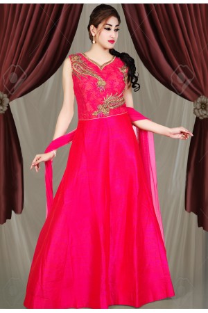 PINK COLOR RAW SILK FABRIC DESIGNER GOWN